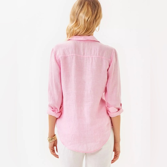 Lilly Pulitzer Women’s Sea View Linen Button Down Top in Pink, Size SMALL - EUC - Picture 5 of 17